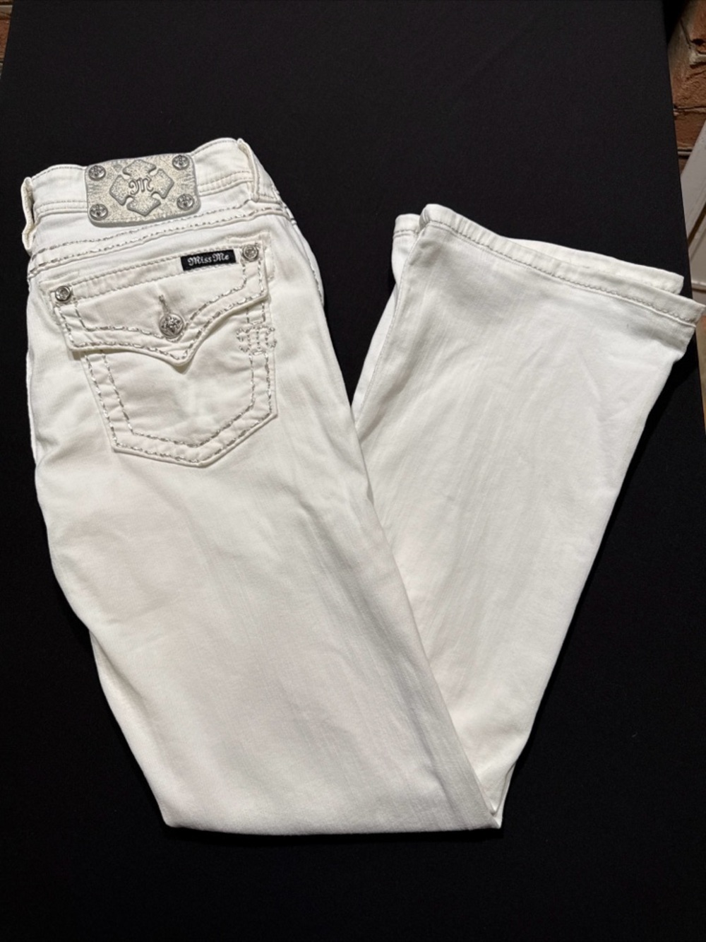 Miss Me White Embroidered Back Pocket Boot Cut Jeans